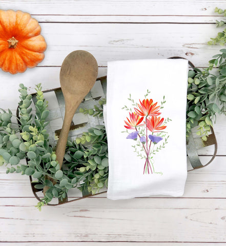 Painted Brush Flowers For You Tea Towel